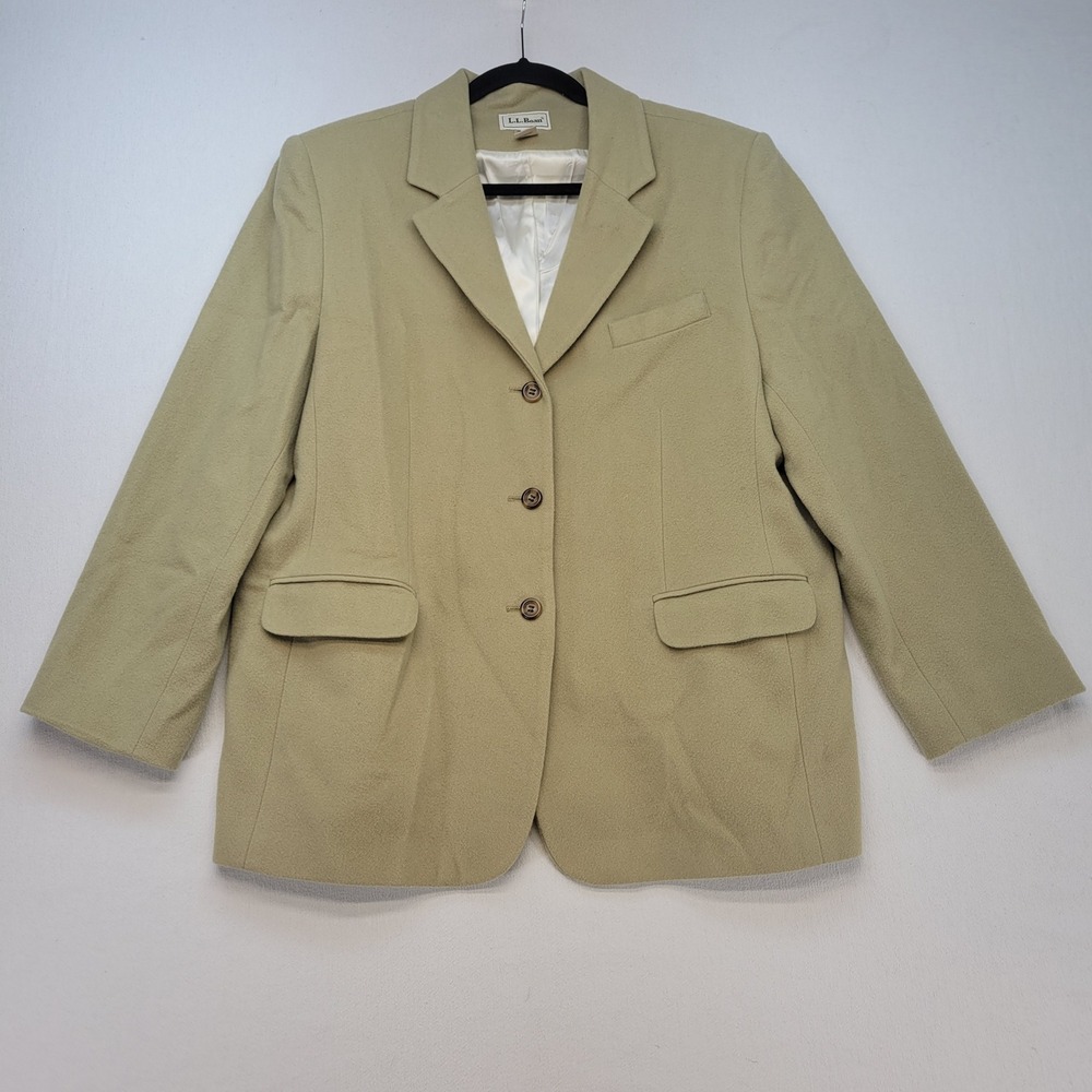 L.L. Bean Wool Cashmere Blazer Womens 18 Sage Green Good Made in USA Vintage